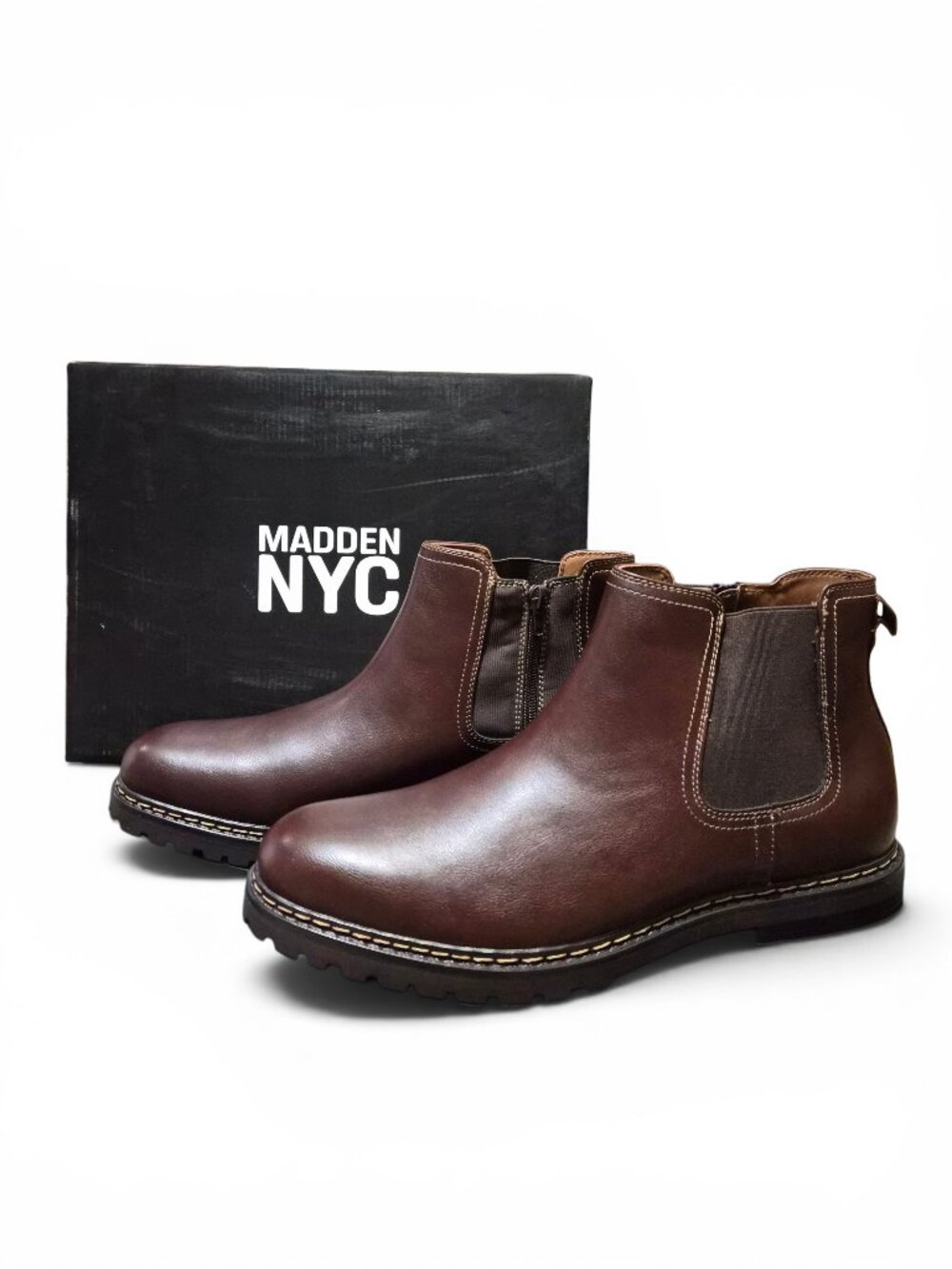 Madden NYC Men's Brown Muse Chelsea Boots Size 12 Pull-On Side Zip Elastic Gore